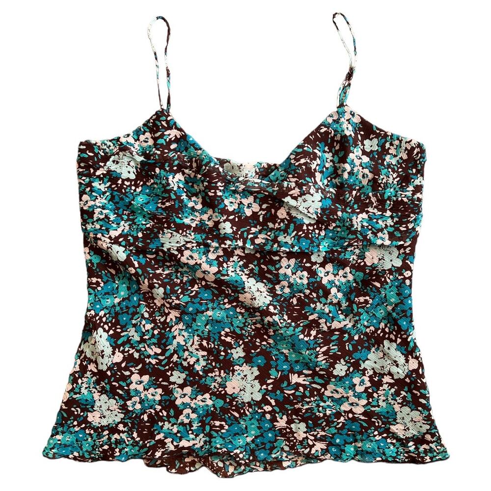 GUESS JEANS Brown Floral Spaghetti Top, M
